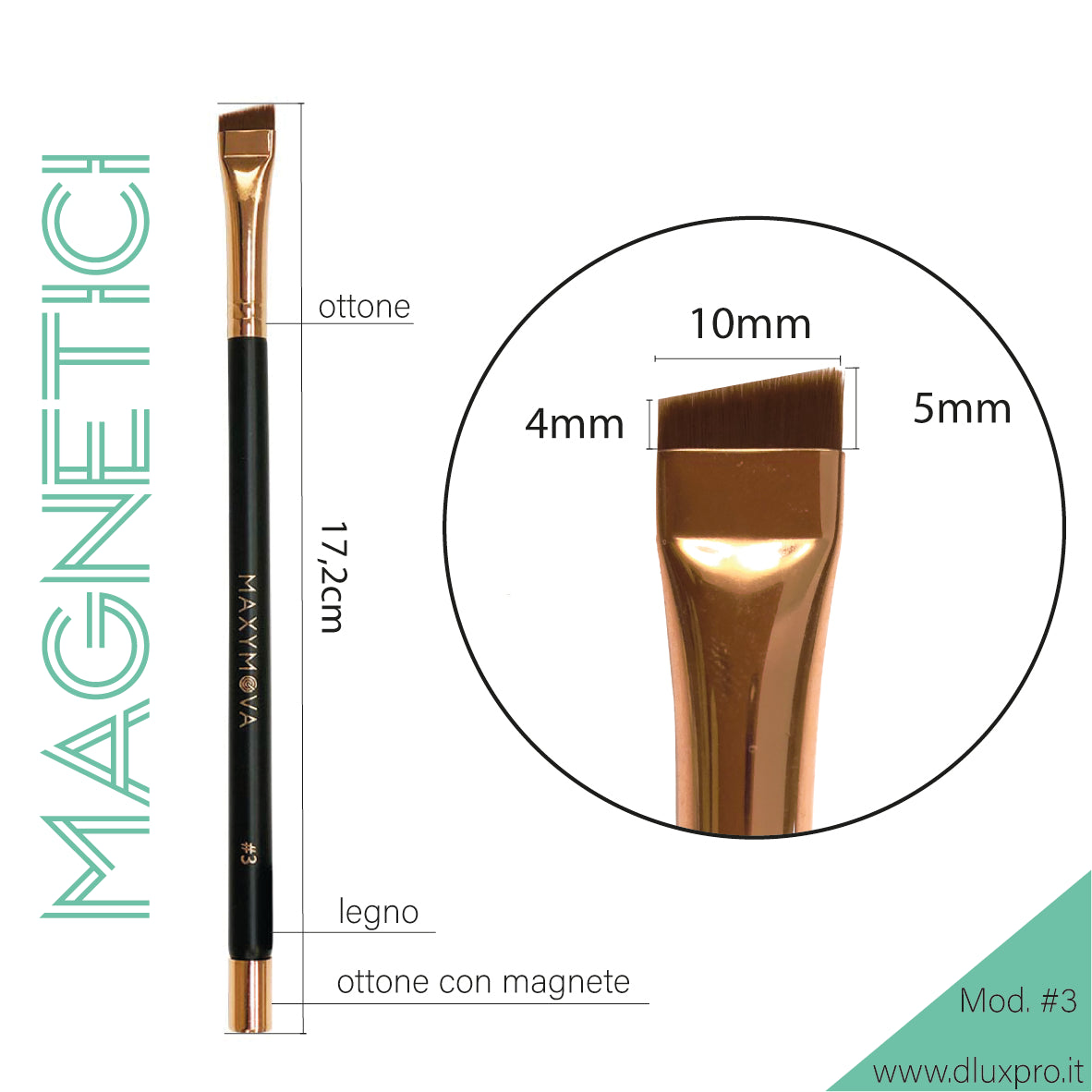 Maxymova Professional Brush N.3 With Magnet for eyebrow coloring with henna and dyes, angled, thin