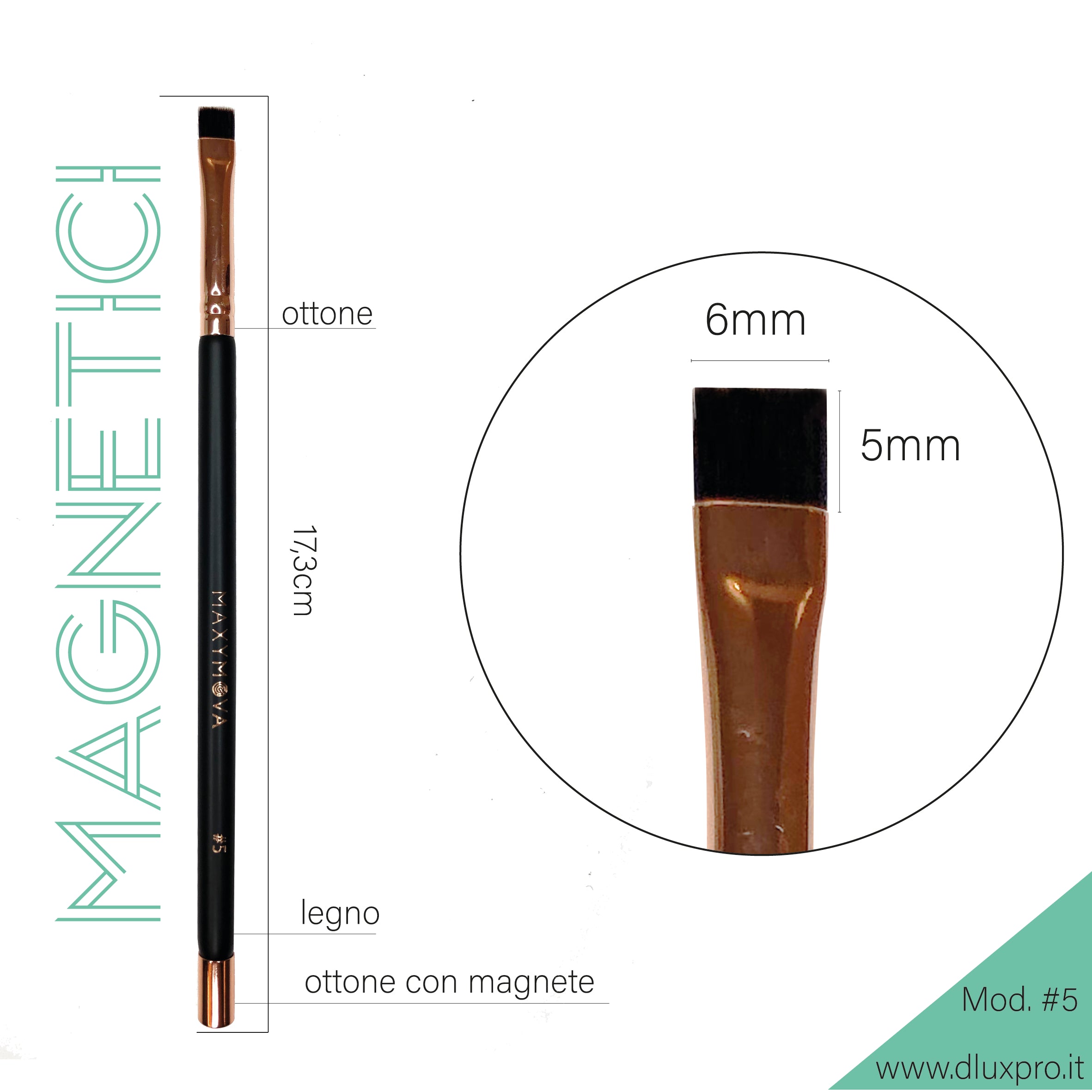 Maxymova Professional Brush N.5 With Magnet for eyebrow coloring with henna and dyes, angled, thin