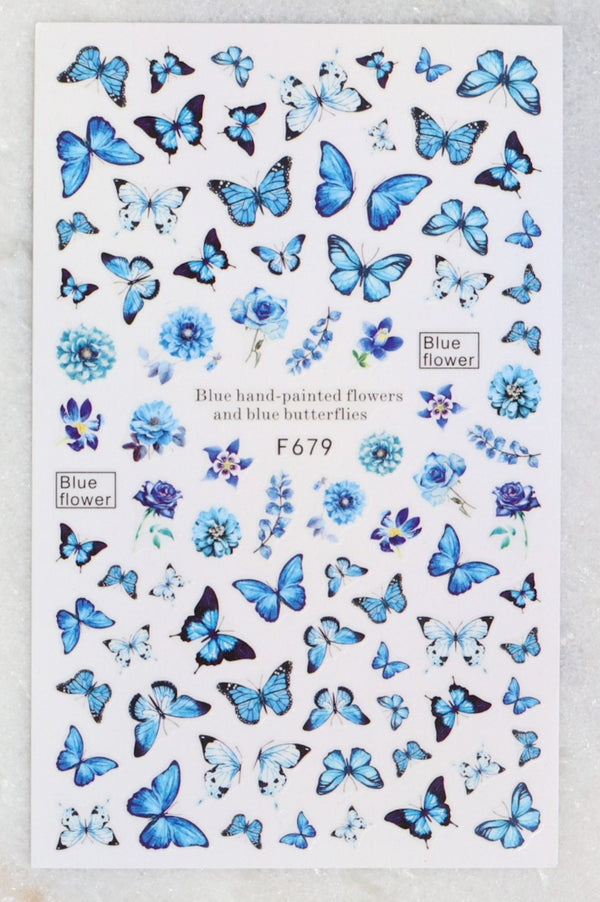Hand painted flower & blue butterflies stickers