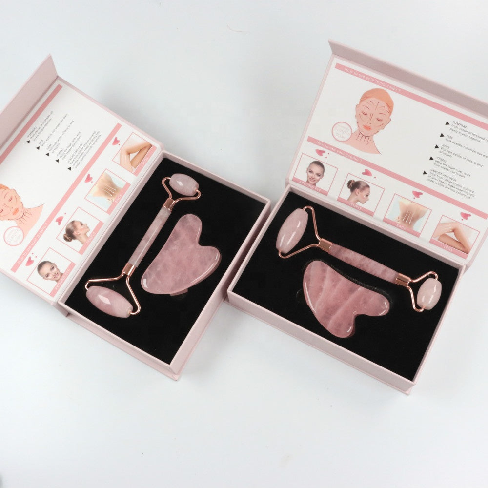 Rose quartz roller and gua sha set (Premium A-grade rose quartz)