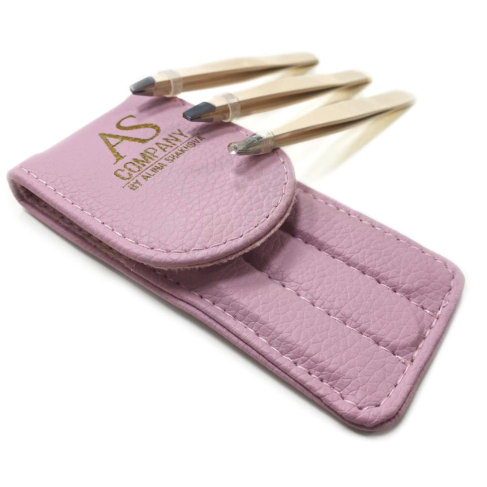 Light Pink Set of 3 hand-sharpened tweezers, AS company