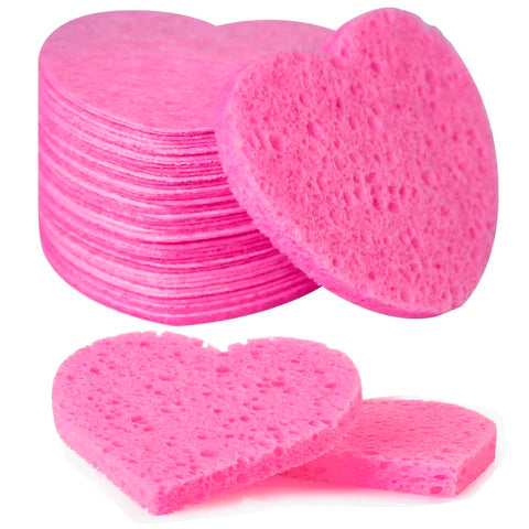 Compressed heart sponge for cleaning face or eyebrows - 50 pcs