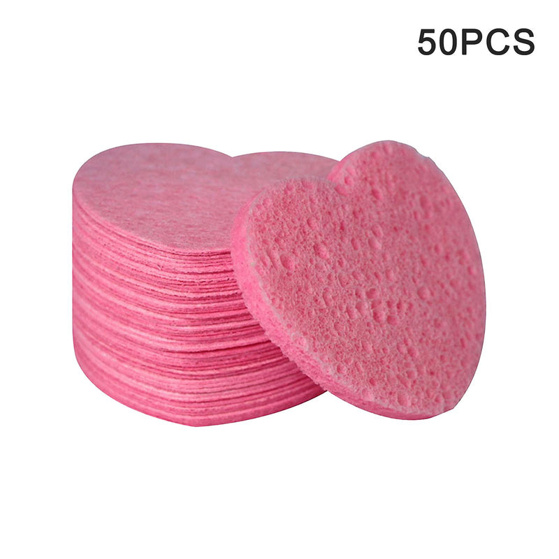 Compressed heart sponge for cleaning face or eyebrows - 50 pcs