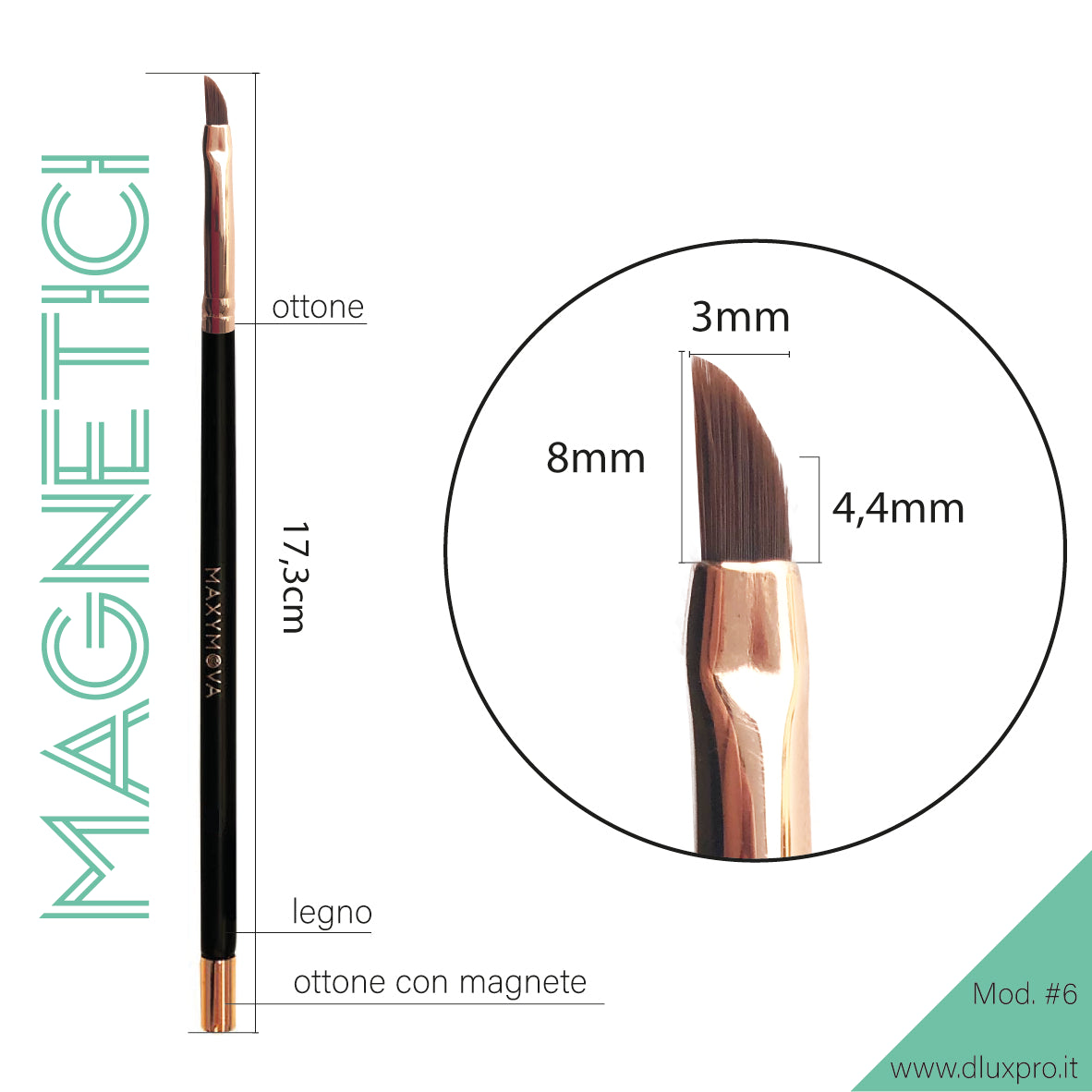 Maxymova Professional Brush N.6 With Magnet for eyebrow coloring with henna and dyes, angled, thin